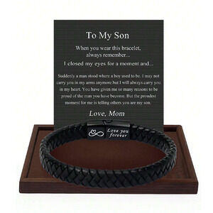 Perfect Gift for Son Black Braided Bracket w/Magnetic Clasp & Touching Note 8.5"